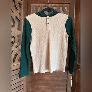 Kids' Cream and Green Hooded Shirt- Size 7/8